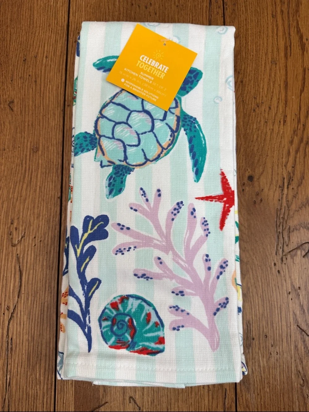 Sea Turtle Kitchen Towels Set of 2 - Mint & Teal Ocean Print